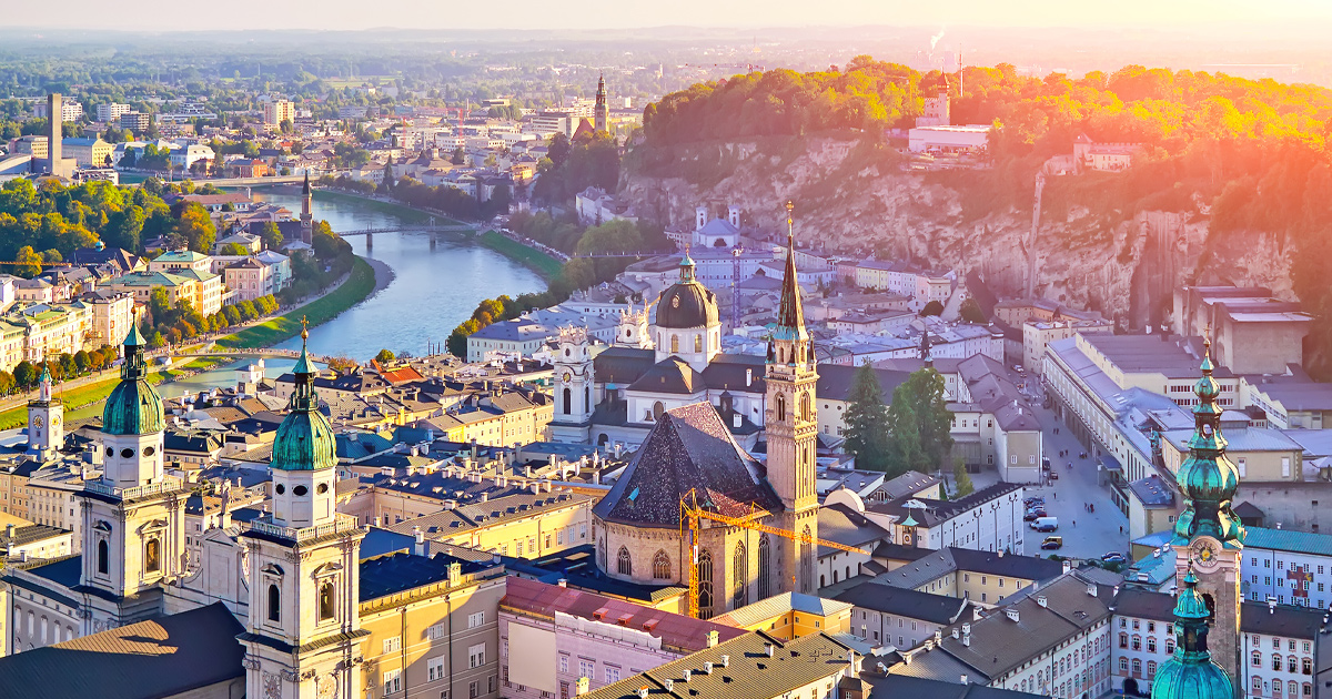 Salzburg’s cityscape including historic buildings and bridges across the river