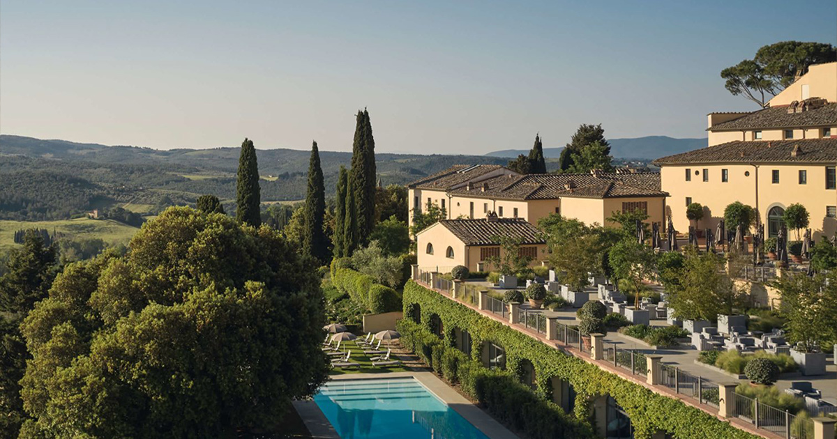 Cypress trees and terraces at Castello di Casole