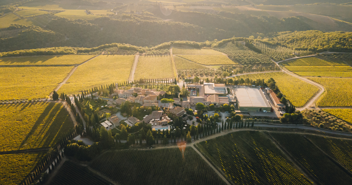 A spectacular country estate in Tuscany seen from above on a sunny evening