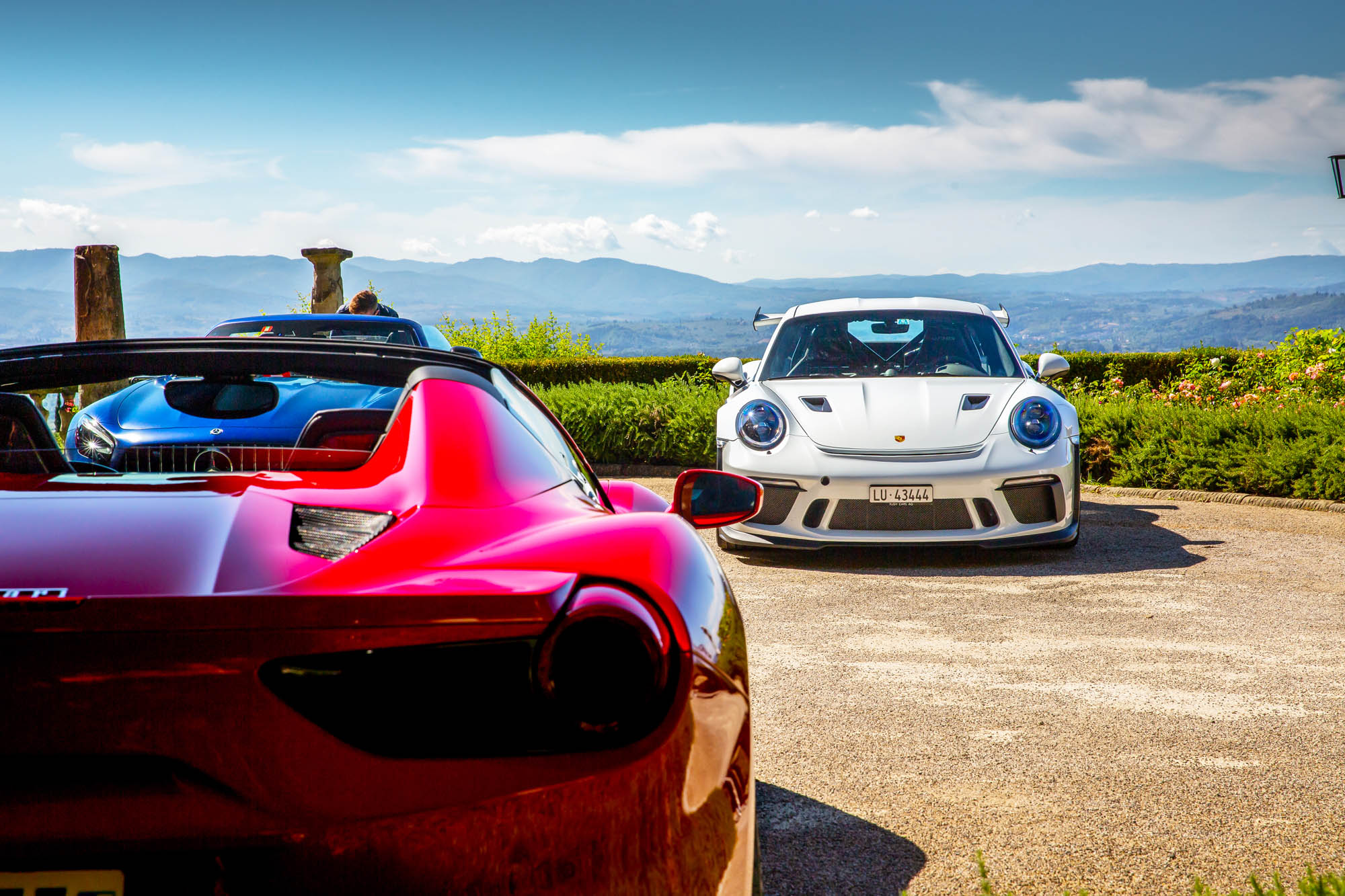 ferrari and porsche at belmond villa san michele on a luxury tuscan tour