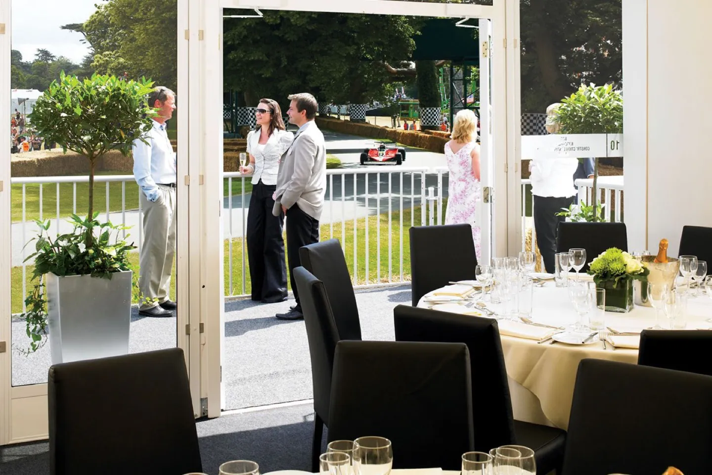 Enjoy champagne and prime views from your corporate hospitality package at Goodwood FoS
